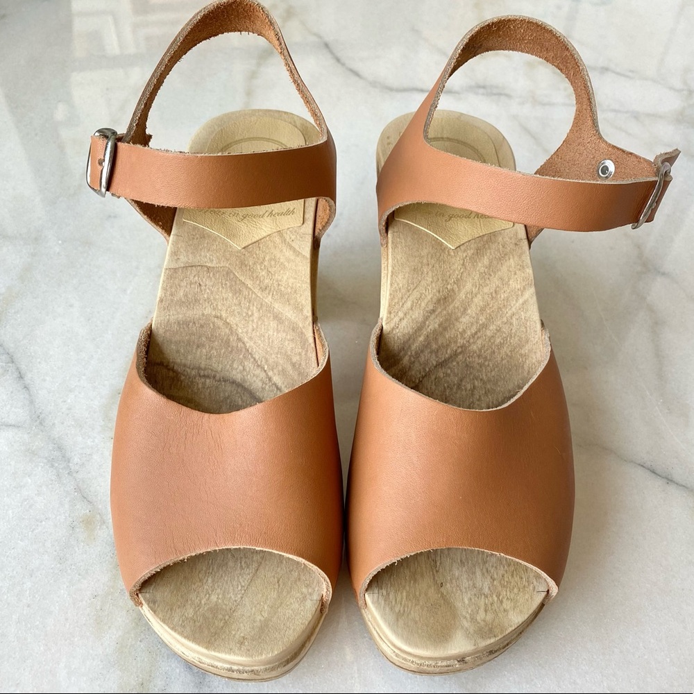 No. 6 high heel two strap clogs in color Desert.